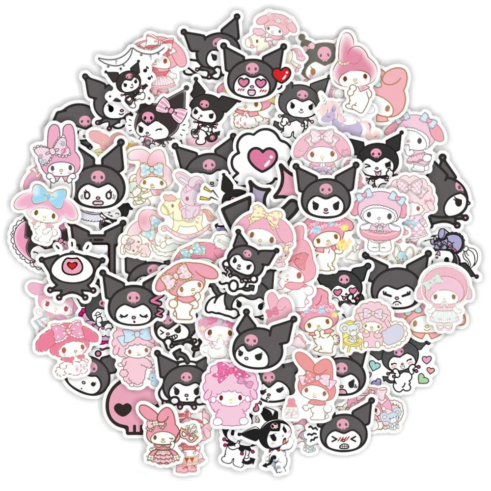 10/20/40/80pcs Kawaii My Melody Kuromi Cartoon Stickers Decals Decorative Scrapbooking Phone Guitar Cute Sticker for Girls Kids