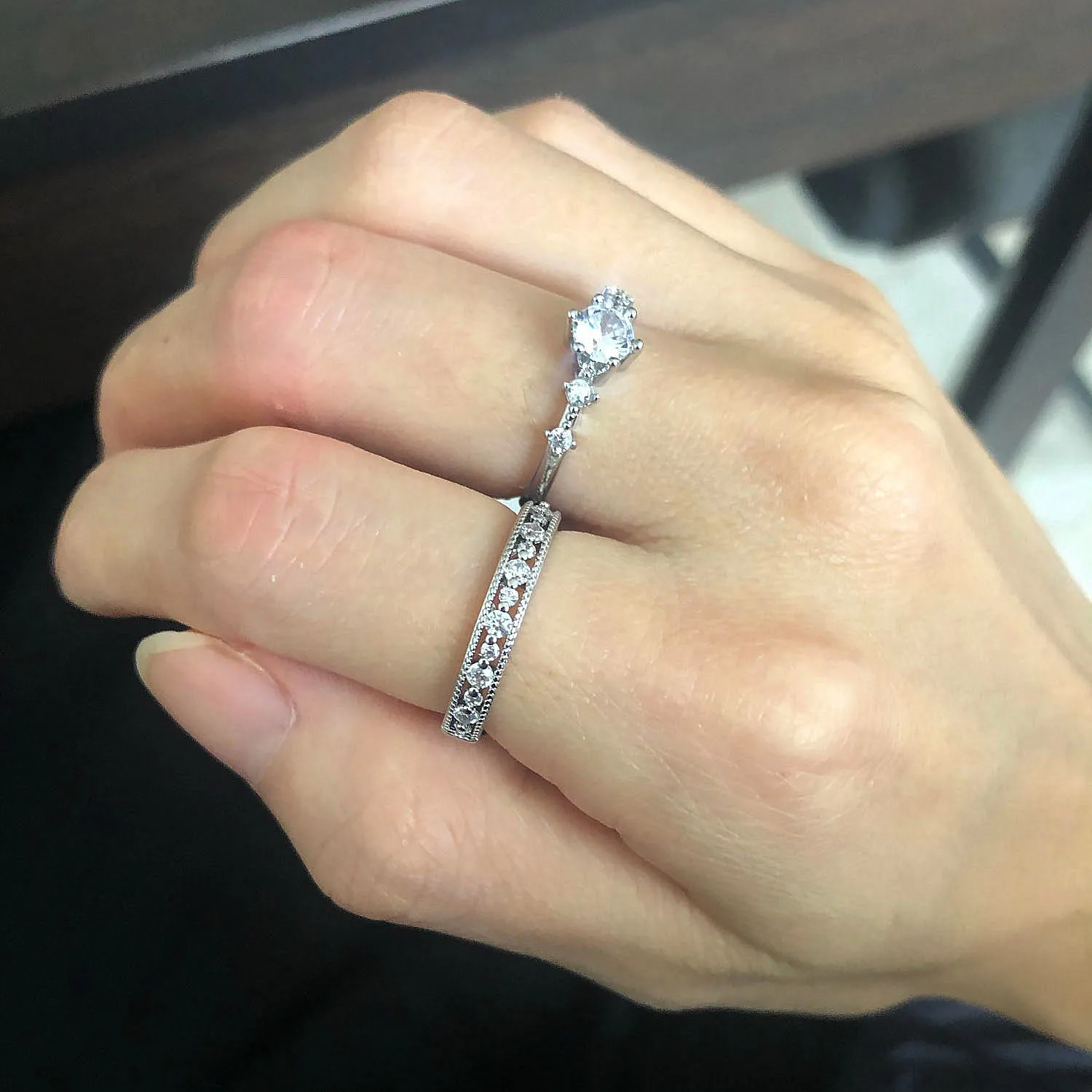 Women's Ring Dainty Daily Midi Rings For Women Simple Hollow Out Cubic Zirconia Silver Plated Gold Color Gifts Fashion Jewelry Rings KCR110