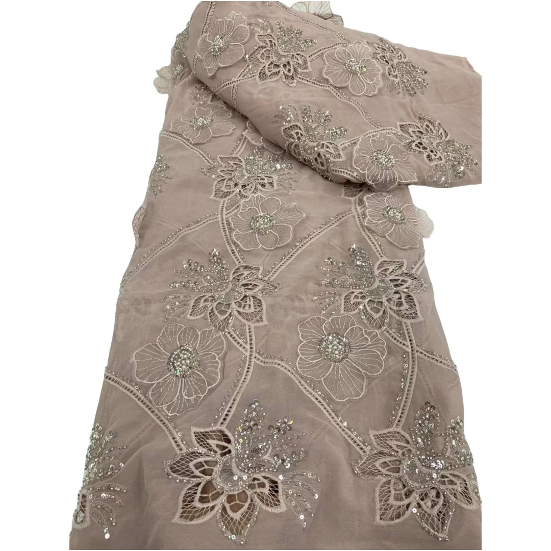 2026 Eleganter Hochzeits- und Abendkleiderstoff – Bestickte Laser-Baumwollspitze mit Steinen, Hohe Qualität (Neueste Österreichische Kollektion) ·NN1698_R – Detail 14