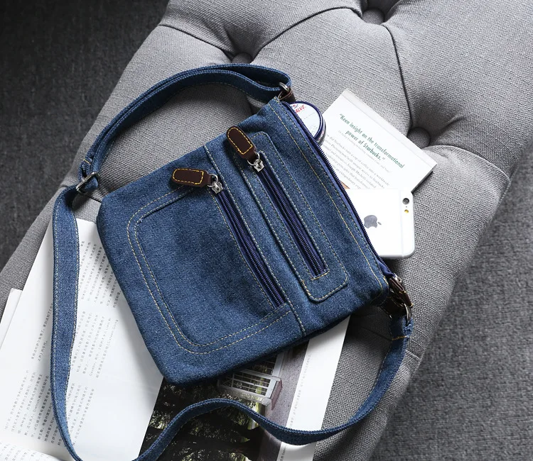 Hot Denim Shoulder Bag Men Women Solid Color Messenger Bag Casual Fashion Crossbody Bag Retro Male Zipper Diagonal Straddle Bag