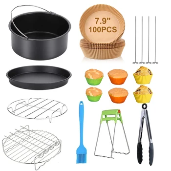 113Pcs Air Fryer Accessories 8 Inch Cake Pizza Baking Pan Metal Meat Grill Rack for COSORI Gowise Phillips Ninja Cozyna Airfryer