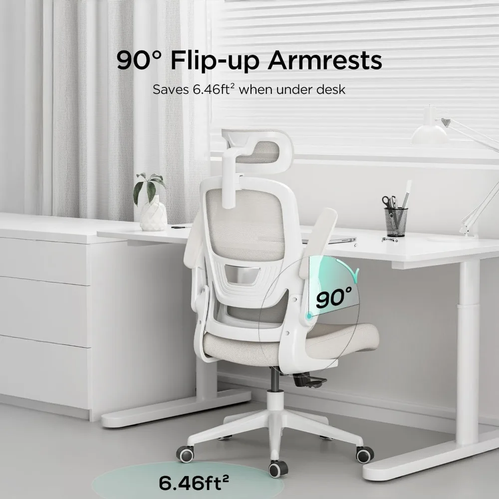 Ergonomic Office Chair, Desk Chair with Adjustable Lumbar Support, Home Office Desk Chair with 2D Headrest, Flip-up Armrest 4