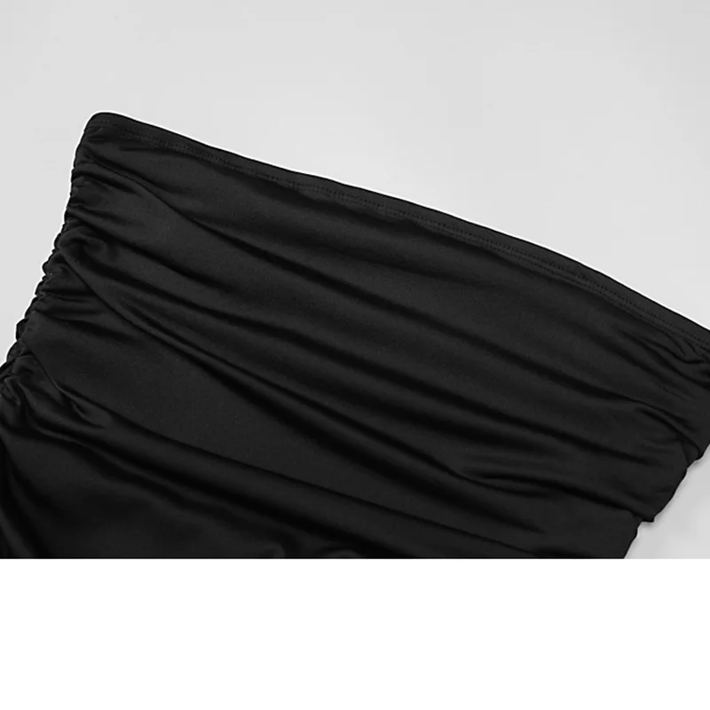 Sexy Strapless Ruffled Dress Women Irregular Tassel Summer Trend Skinny Split Maxi Dresses Bodycon Party Clubwear