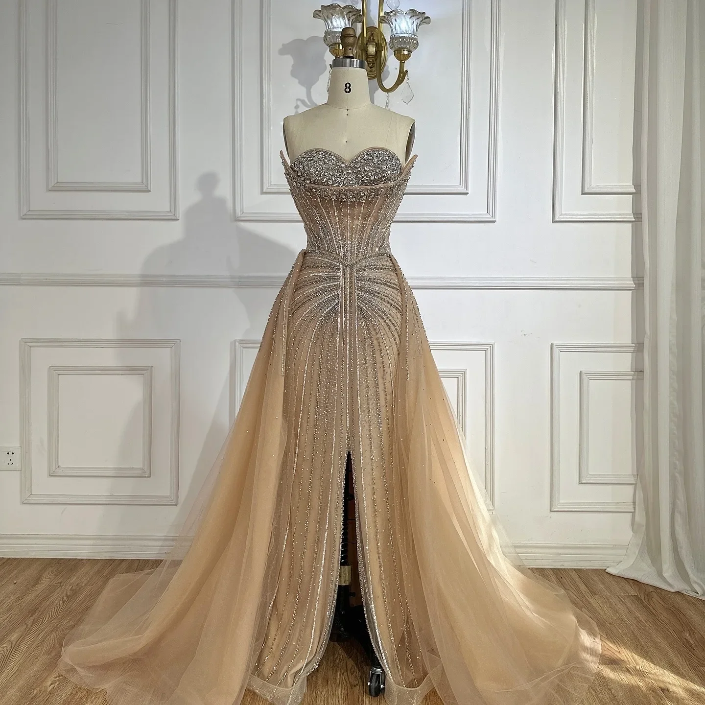SERENE HILL Customized Nude Luxury Beaded Mermaid Evening Dress 2025