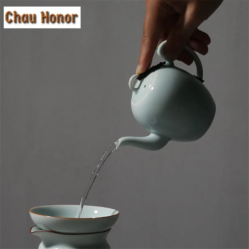 200ml Retro Celadon Jade Porcelain Teapot Handmade Misty Blue Kung Fu Tea Master Pots Pu'er Strainers Mugs Customized Teaware