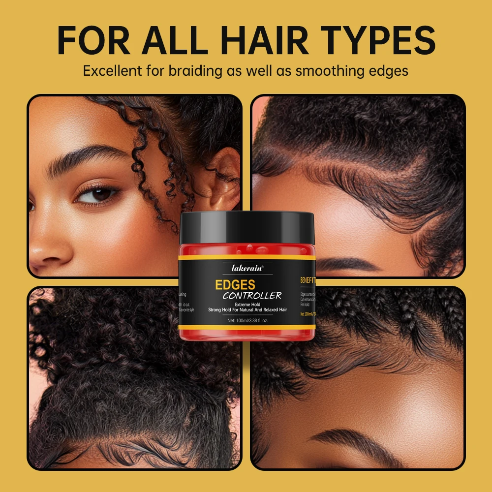 100ml/3.38 fl. oz. Edge Control Hair Gel Strong Hold Thick Edges Styling Gel Non-Greasy Non-Flaking Hair For All Types