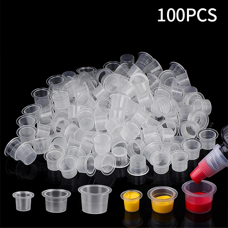 Tattoo Ink Cups 100Pcs POSEIDON Plastic Pigment Clear Permanent Makeup Tattoo Accessory