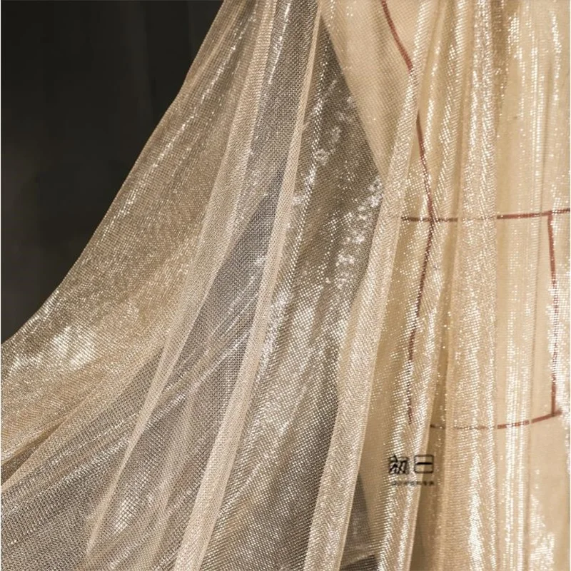 

Width150cm Rose Gold Sliver Bright Silk Gauze Bright Hollow Creative Wedding Dress Background Cloth DIY Handmade Clothing Design