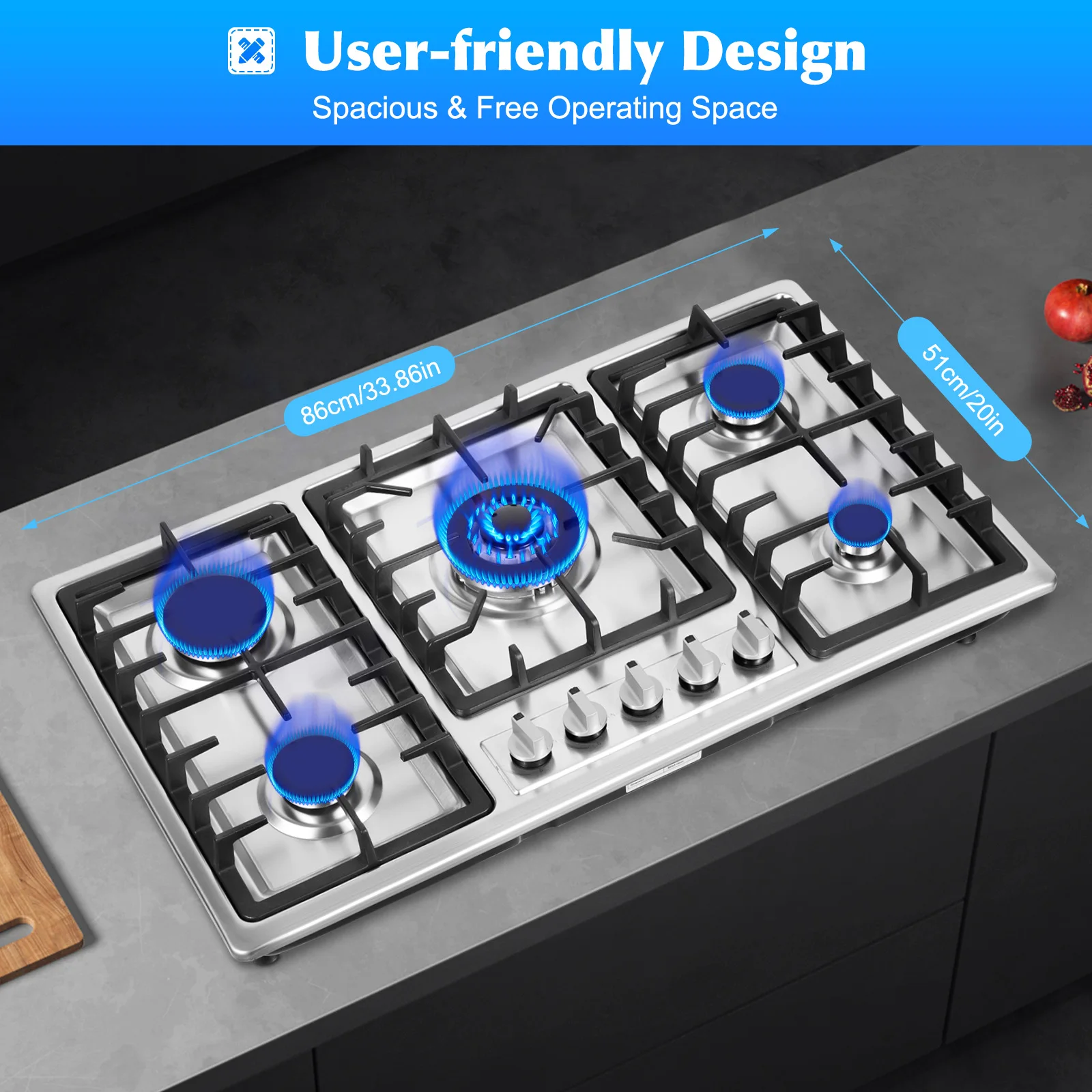 Built-in Gas Cooktop with 5 Burners Electronic Pulse Ignition Built-in Stainless Steel Gas Hob for Kitchen 4 Built-in Gas Cooktop with 5 Burners Electronic Pulse Ignition Built-in Stainless Steel Gas Hob for Kitchen 4