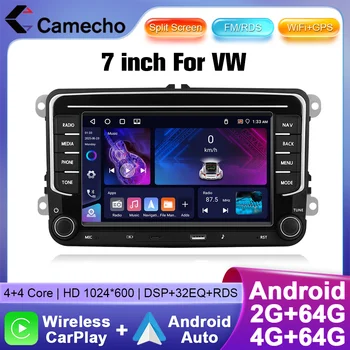 Camecho 7 pulgadas inalámbrico CarPlay Android Auto Radio de coche GPS Multimedia para Volkswagen VW Passat B6 B7 CC Tiguan Touran GOLF POLO 1