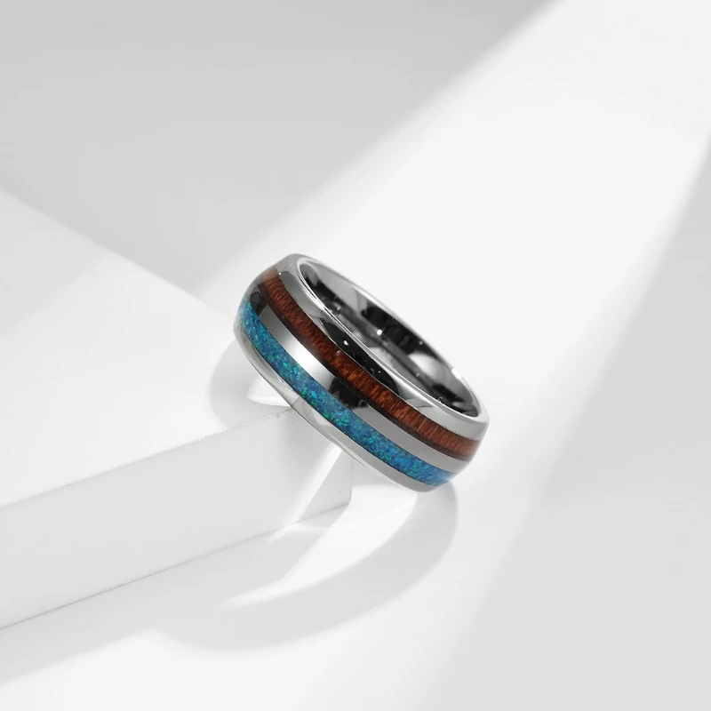 Gebogenes Holzfurnier, australischer Schatz, farbige Ringe, Wolframstahl, für Männer und Frauen, leichter Luxus, personalisierter Ring, bezaubernder Schmuck