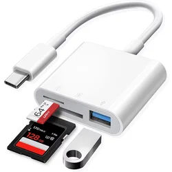 Universal USB - C SD Card & Micro SD Memory Card Adapter with USB - A Port for iPhone, iPad, Mac, and Camera Devices (WHITE)