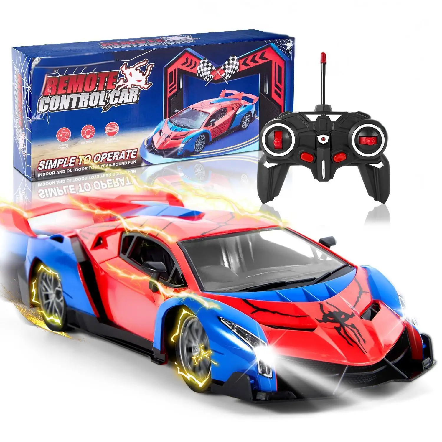 RC Supercar 2.4GHz Remote Control Car – Spider-Themed Racing Toy with Rechargeable Battery | High-Speed Gift for Boys 1