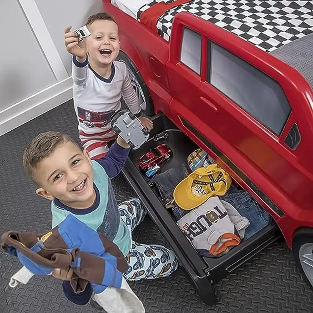 Turbocharged Twin Size Truck Car Bed Boys and Girls Realistic Detail with Working Headlights Built-In Storage Drawer Race Car 4