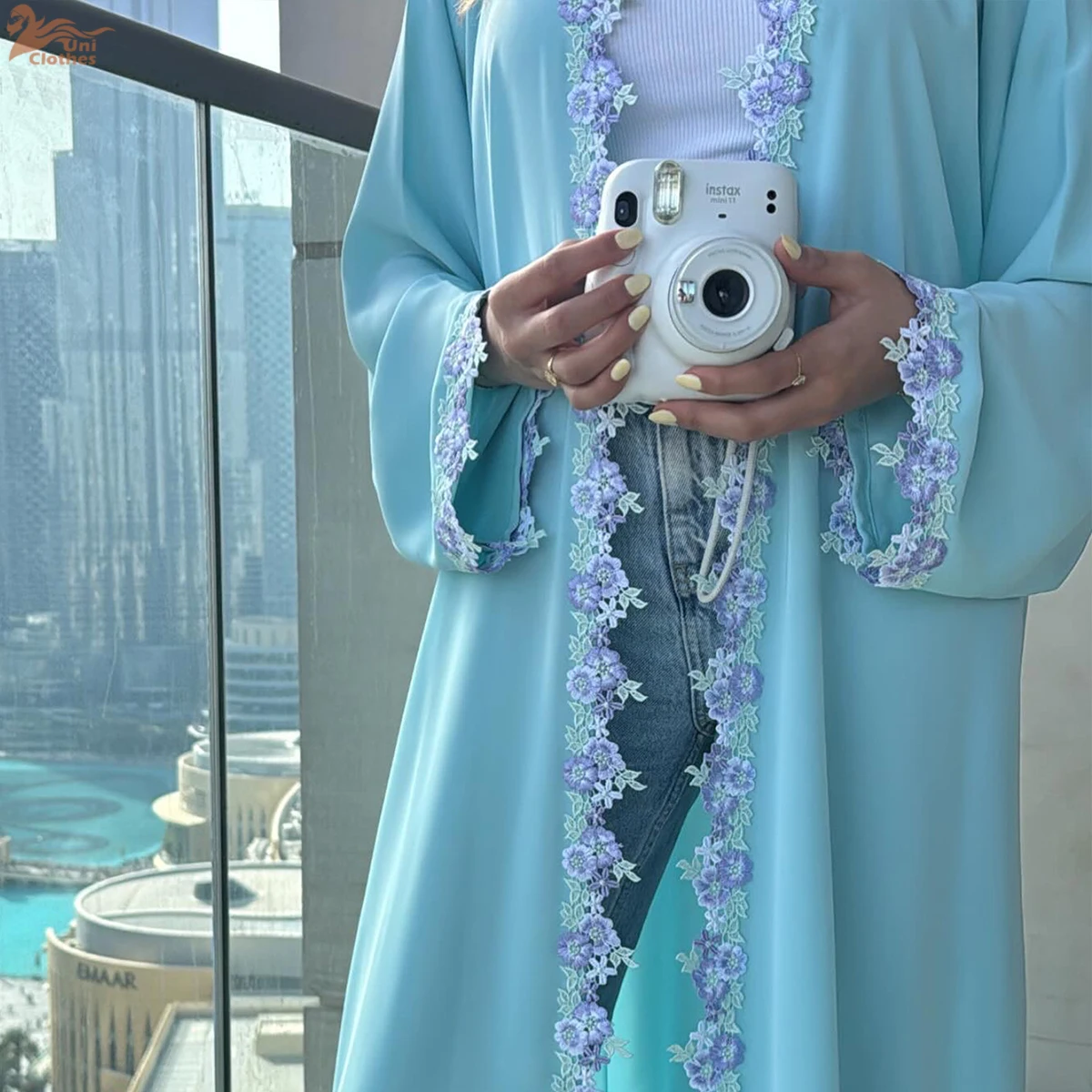 2025 New Islamic Clothing Women Abaya Dubai Luxury Lace Embroidery Open Front Abaya Muslim Women Modest Dresses with Belt 5