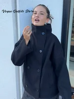 Manteau court Chic en laine pour femme, col montant, simple boutonnage, manches longues, poches, veste d'extérieur, pour les déplacements en rue, nouvelle collection automne 2025 3