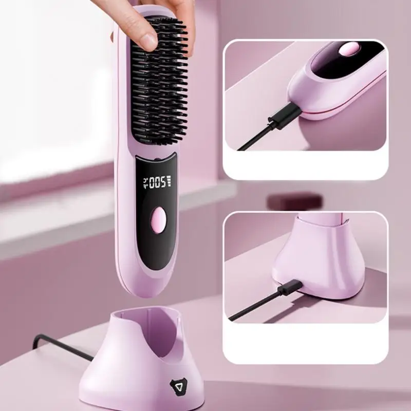 C4DA USB Rechargeable Hair Straightener Brush Fast Heating & 3 Temperature Settings