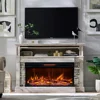 52" Electric Fireplace with Mantel, Freestanding Fireplace Heater TV Stand with 36" 3-Side Glass Insert for TVs Up to 65" 6