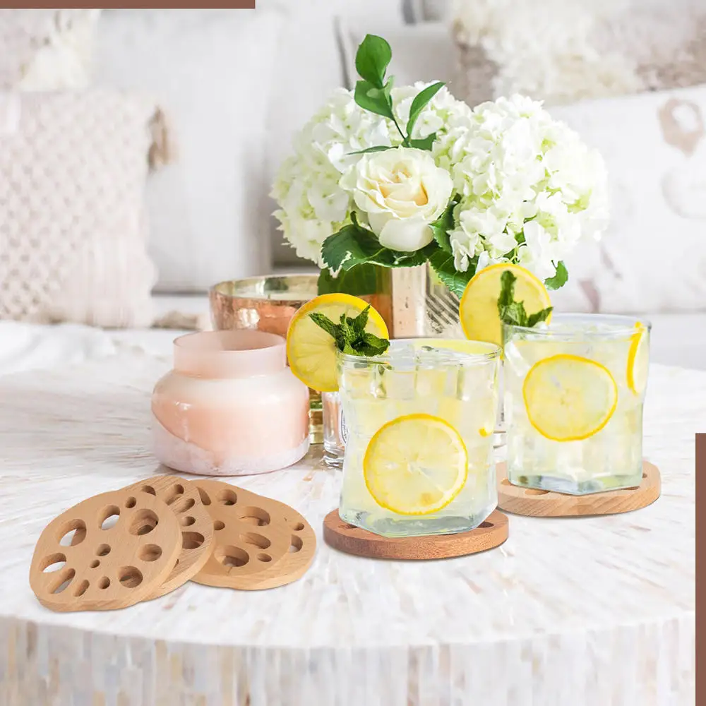 

Creative Wooden Lotus Root Slice Drink Coaster Stand Mug Cup Mat Home Necessaire Decor Table Mat Placemat Office Coffee Coasters