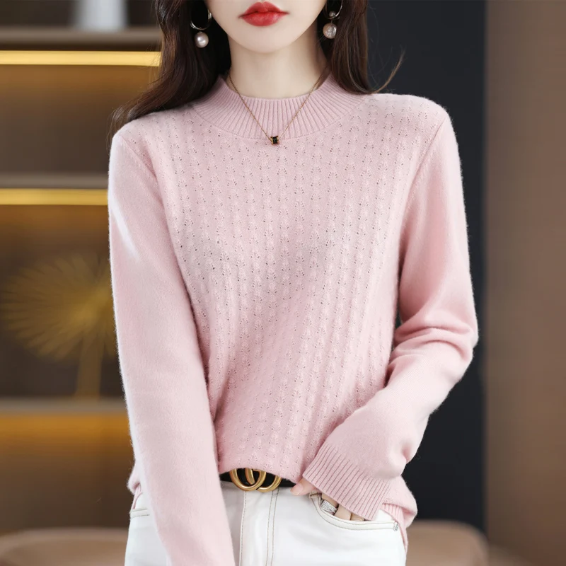 

Autumn and winter new women's half turtleneck cashmere wool sweater solid color knitted simple all-match long-sleeved pullover