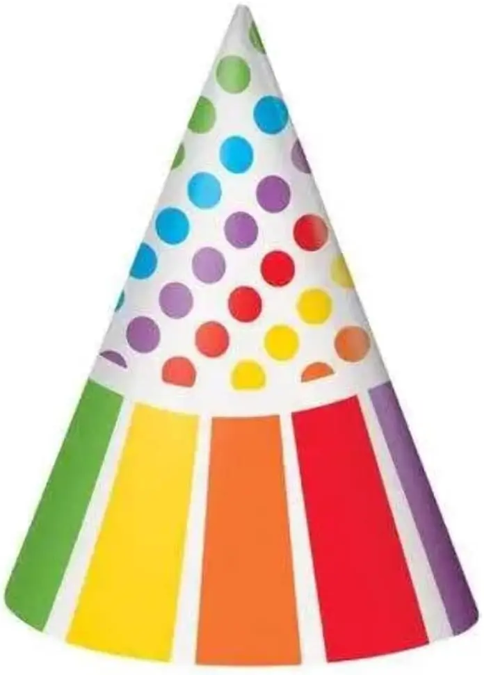 Rainbow Birthday Paper Party Hats - 8 Count, Fun & Vibrant Design, Premium Quality Party Hats For Parties & Events