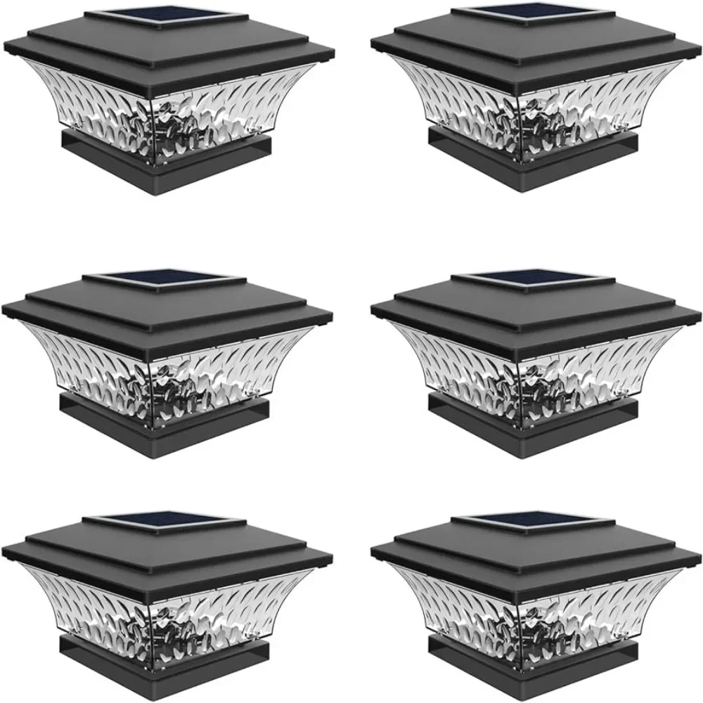 Outdoor Solar Post Lamp, Outdoor LED Lighting Suitable for 4x4 Wooden Posts Black 6PK, Solar Cap Lights