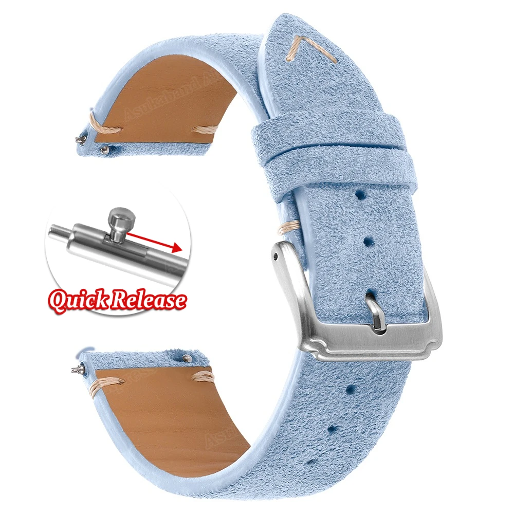 Luxurious Suede Quick Release Watch Bands, Soft Calfskin Strap