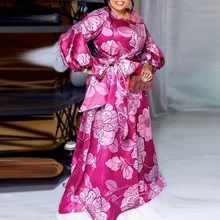 

Casual Round Neck Pleated Dress VONDA 2022 Women Vintage Printed Baggy Bow Vestidos Fall Long Robes Longue A-Lined Sundress