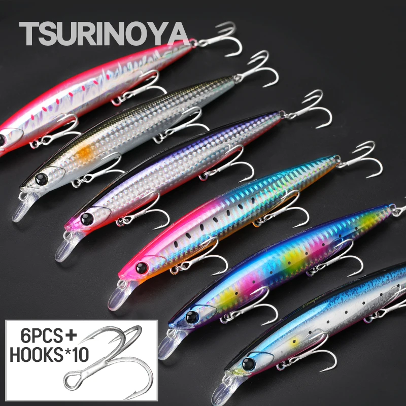 

TSURINOYA 135S с длинным отливом тонущий гольян 135 мм 26,4 г комплект 6 шт. Бесплатная доставка байонет рыболовные приманки для морской воды крючки басовые щуки