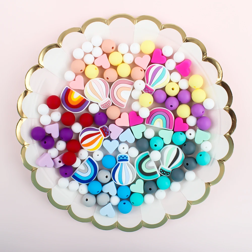 5/20/50pcs Silicone Beads Baby Rainbow Air Balloon Teething Focal Beads Chewing Toy DIY Pacifiers Chain Clip Accessories 2