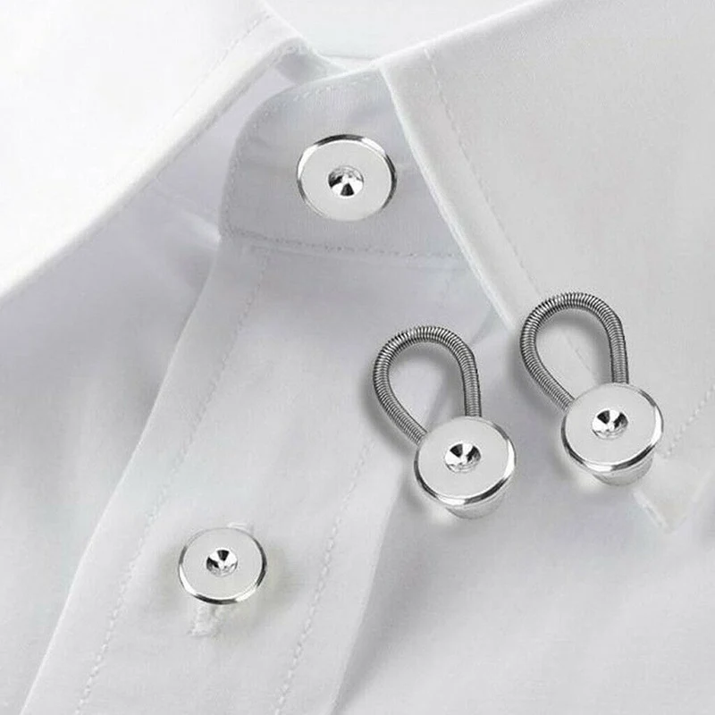 2Pcs Collar Extenders Metal Buttons Jeans Pants Waist Stretch Shirt Suit  Tie Neck Expanders Flexible Lock Lengthen Buckle - AliExpress