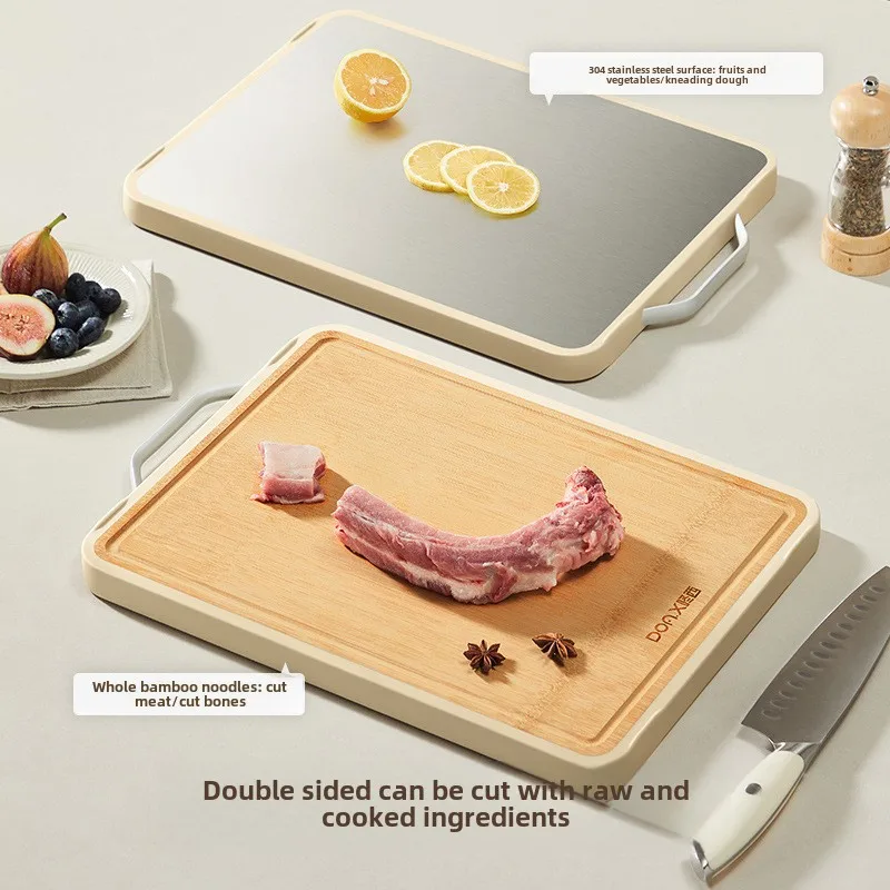 Double-Sided Meat Cutting Board Large Size Kitchen Chopping Block Cutting Board Stainless Steel Rectangular For Raw Meat