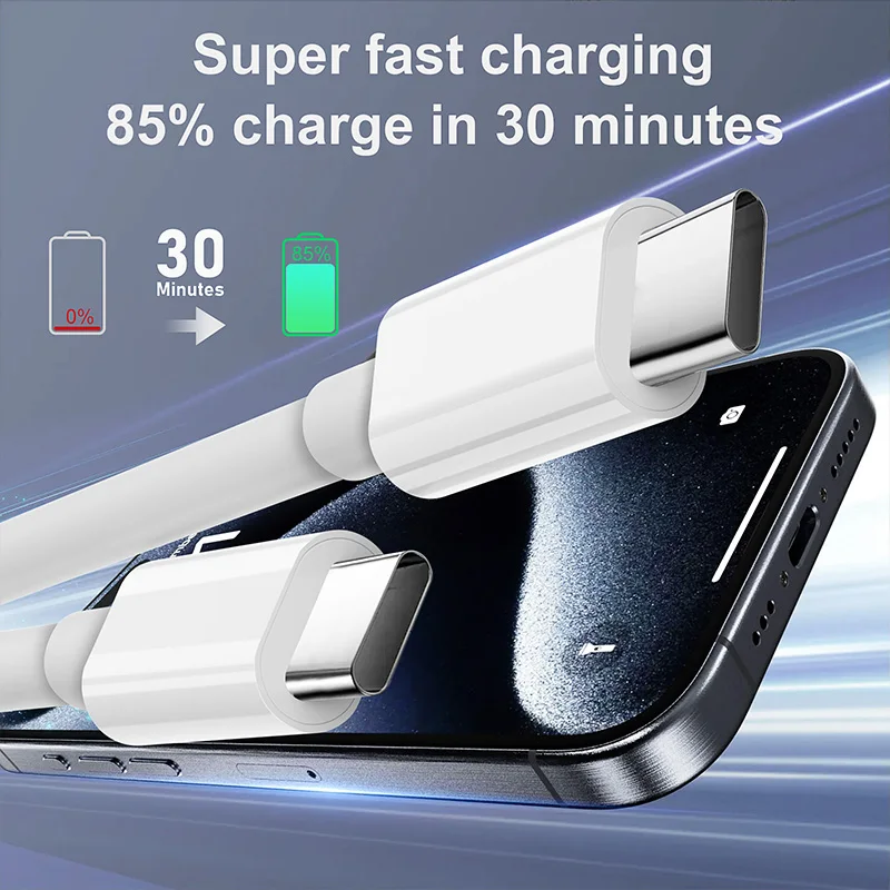 High-Speed 100W USB Type C to Type C Fast Charging Cable - White