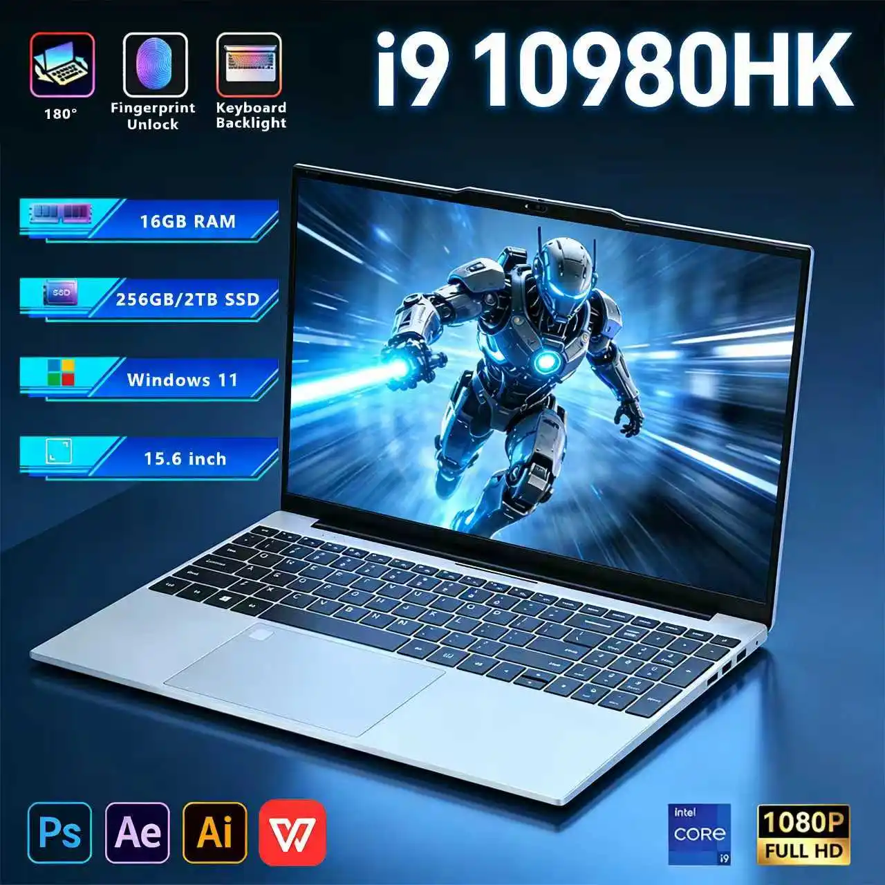 لابتوب ألعاب بمعالج Intel I9-10980HK وذاكرة وصول عشوائي 16 جيجابايت وقرص صلب SSD بسعة 1 تيرابايت ونظام تشغيل Windows 11 Pro، مناسب للعمل والدراسة، كمبيوتر محمول — صورة 1