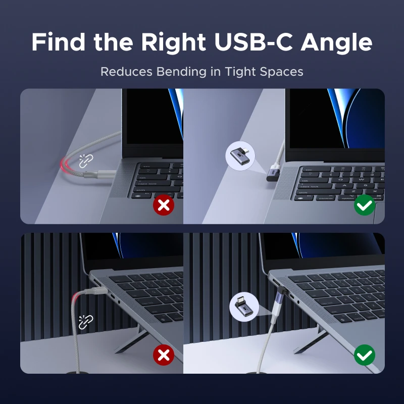 유그린 USB-C 암-수 어댑터 3개/2개 세트, 직각, 240W 고속 충전 및 40Gbps 지원, 맥북, 아이패드, 휴대폰용