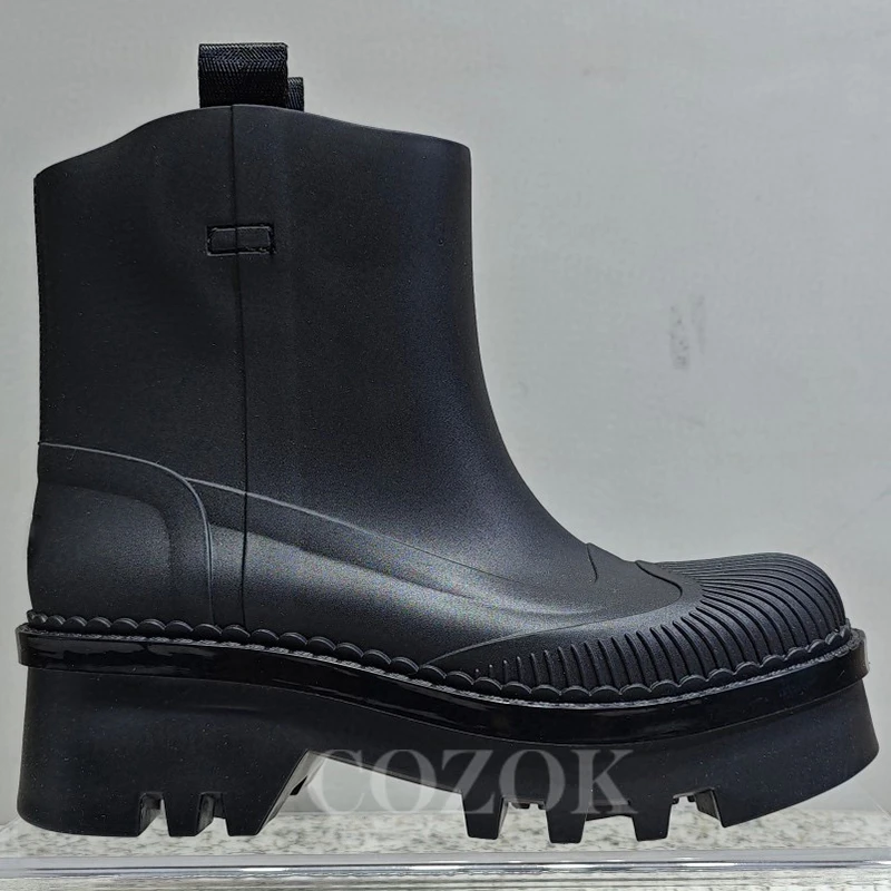 

Eco-Fashion Ladies Rain Boots Autumn 2023 New PVC Material Waterproof Thick Bottom Short Boots Appear Thin Non-slip Women Shoes