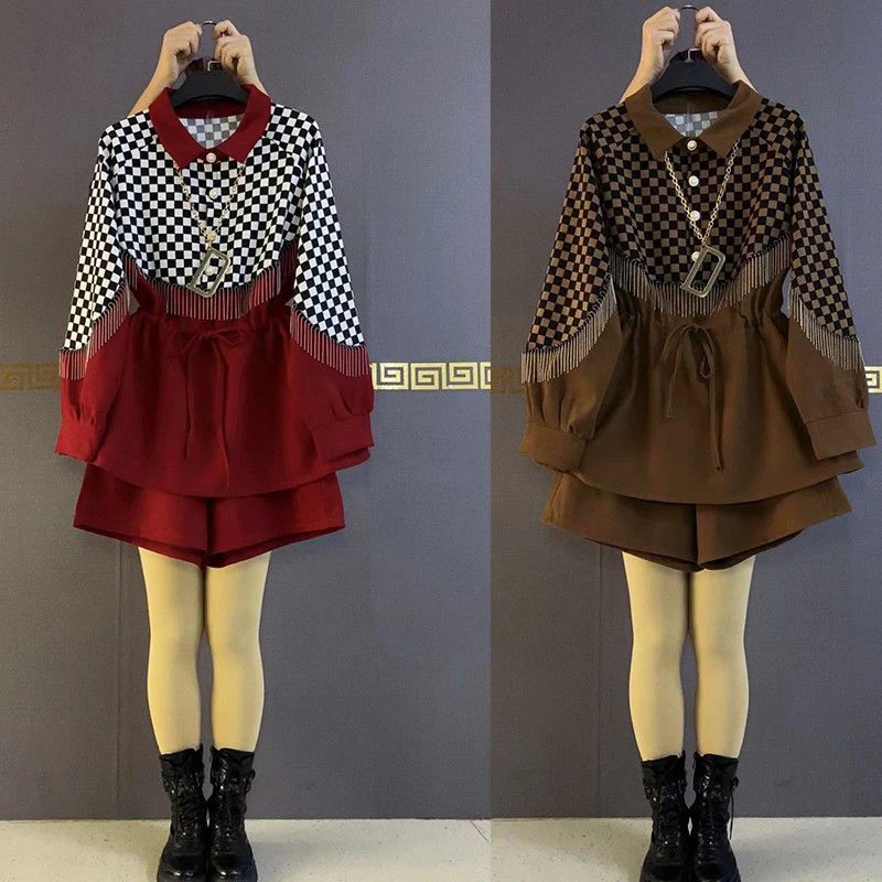 

Новинка весна-лето 2023, модное платье-рубашка, Женский костюм из двух предметов, Модные свободные длинные клетчатые повседневные Костюмы со шнуровкой, женская одежда