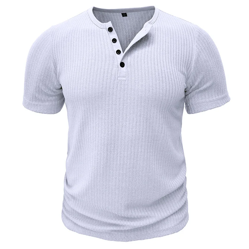 T-shirt sportiva da uomo slim a maniche corte Fitness Filo elasticizzato Slim Pullover tinta unita Top casual - immagine 3