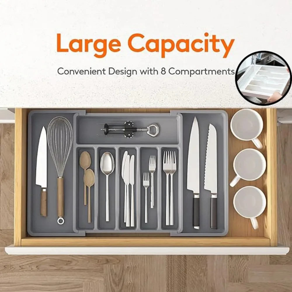 Cutlery Organizer Flatware Organizer Silverware Organizer Adjustable Plastic Silverware Organizer Spoons Forks Knives Cutlery Holder Expandable Utensil Tray Kitchen Gadgets For Forks