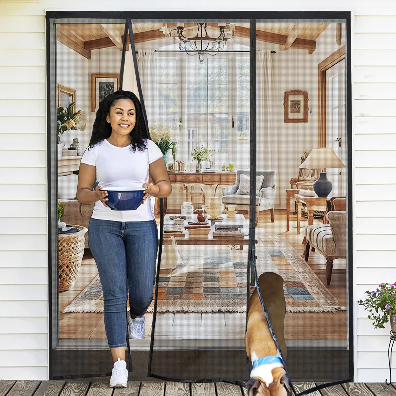 Rede mosquiteira magnética preta para porta, tamanho personalizado, malha invisível, verão, à prova de insetos, fechamento automático, cortina de porta
