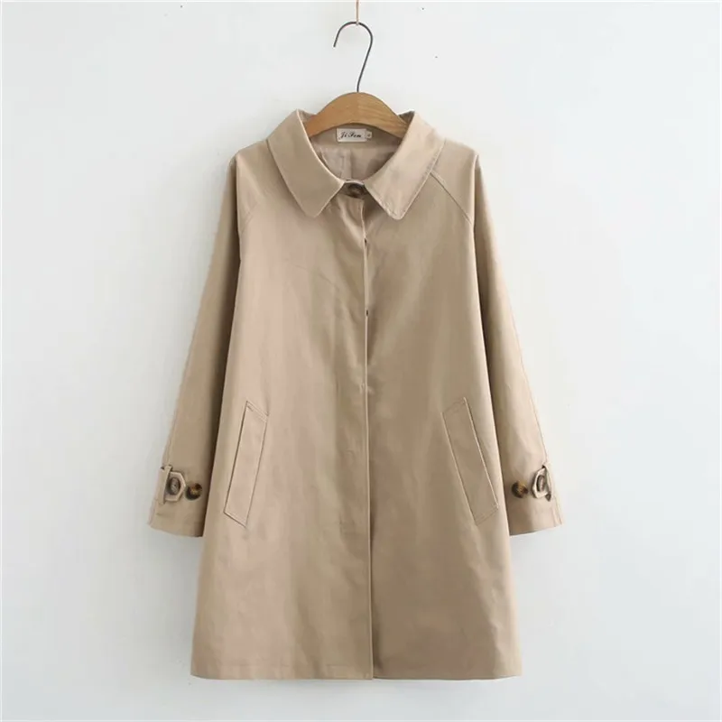 2023  New Women Trench Coat Loose Outerwear Hide Button Windbreaker Female Casual Tops Solid Color Cotton Trench Large Size