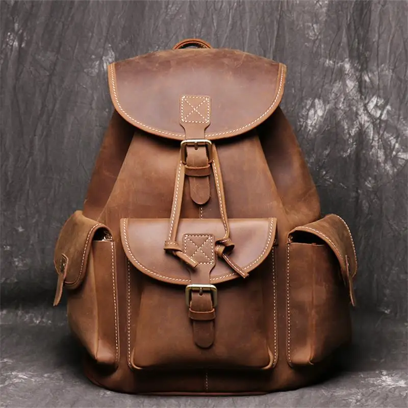 

Men's Women's Crazy Horse Leather Backpacks Vintage Genuine Leather Laptop Men Women Unisex Bapacks Cow Leather School Bag