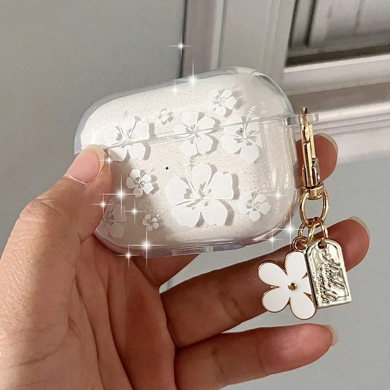 Floral Pendant Clear Earbuds Case