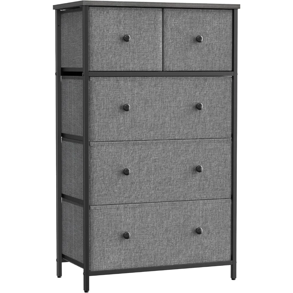 

SONGMICS, Storage Tower with 5 Fabric Drawers Dresser Unit, for -Living -Room, Hallway, -Nursery, 11.8" D x 22" W x 36.6" H,Grey
