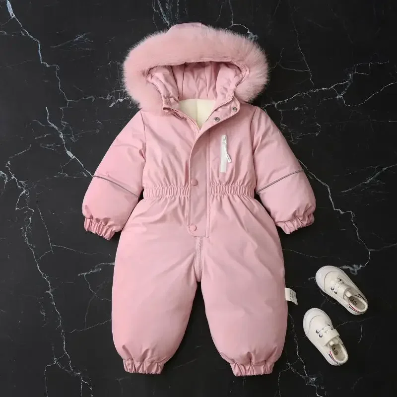 Winter Hooded Newborn Romper Thickened Warm Jumpsuit Boy Girl Solid Color Fashion Coat Trend Toddler Baby Jumpsuits Clothes