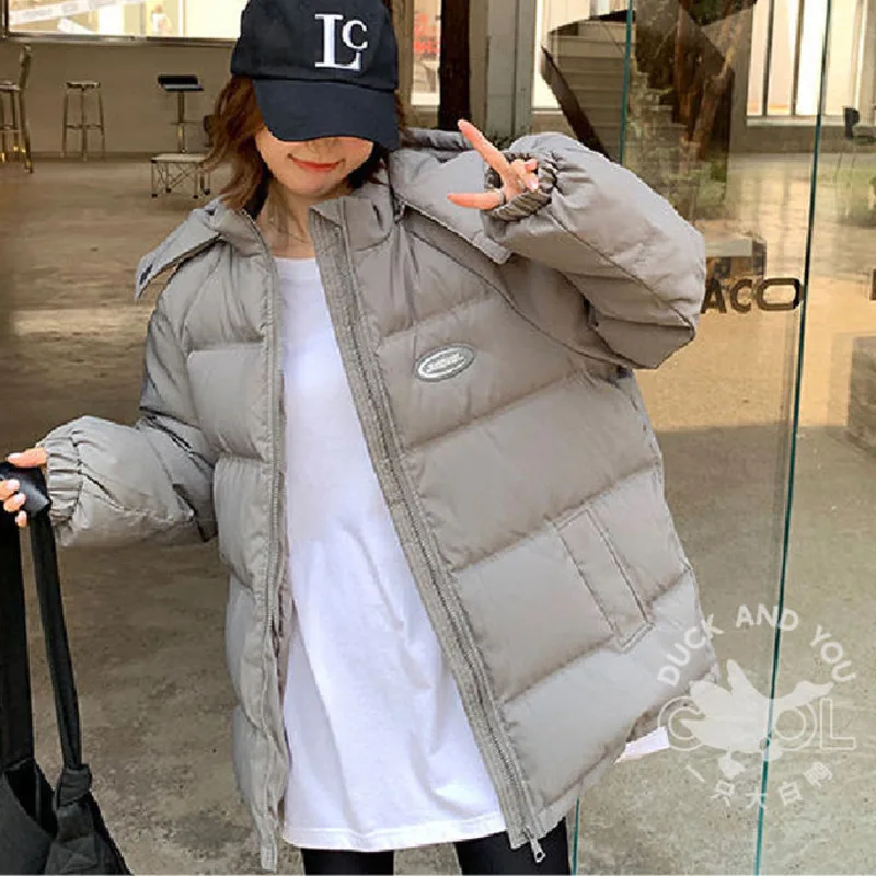 

Down Fur Hood Puffy Puffer Jacket Outwear Feather Female Winter 2022 Warm Super Hot Winter short Coat Women Harajuku Big Size