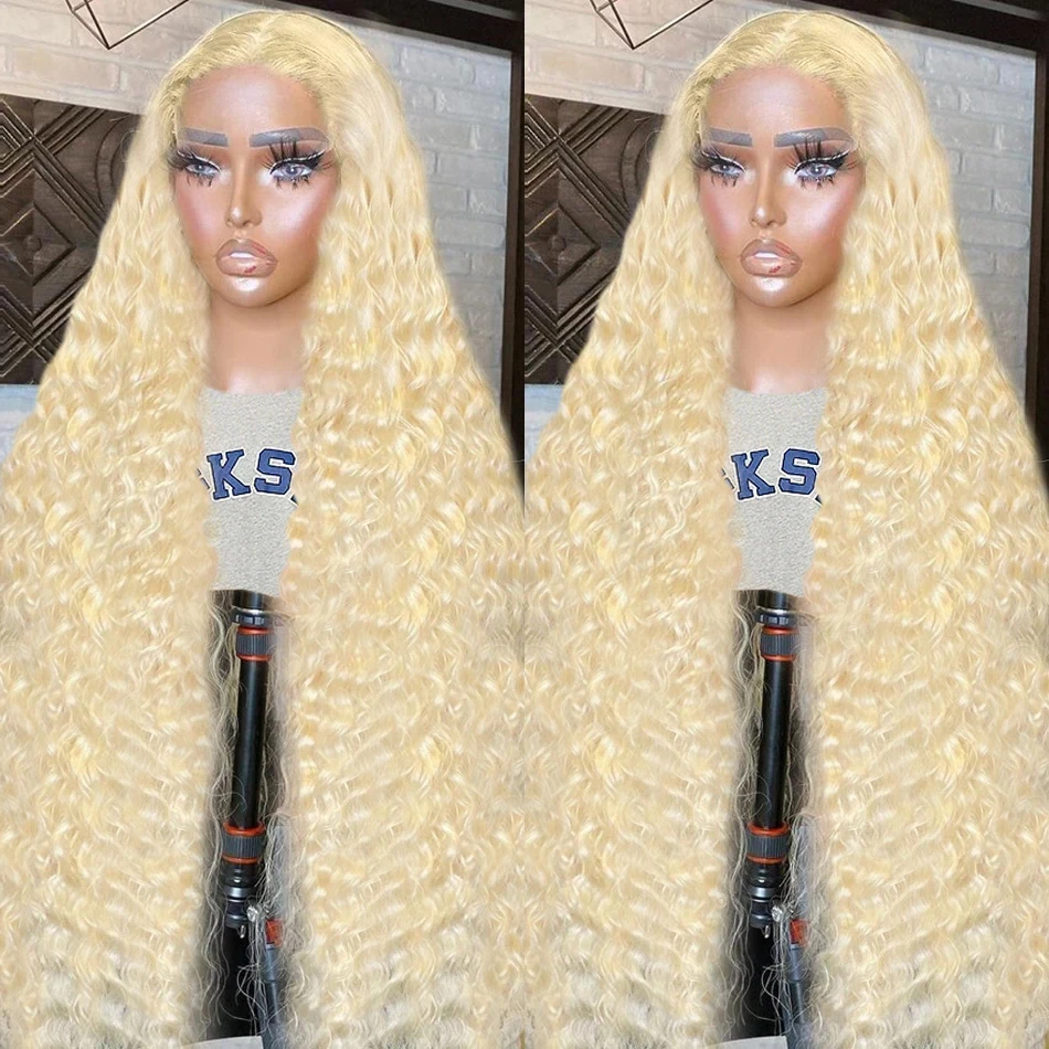 

30 38 inch Deep Wave 613 Lace Frontal Wig Honey Blonde Colored Human Hair Curly Wigs 13x6 HDTransparent Lace Front Wigs on Sale