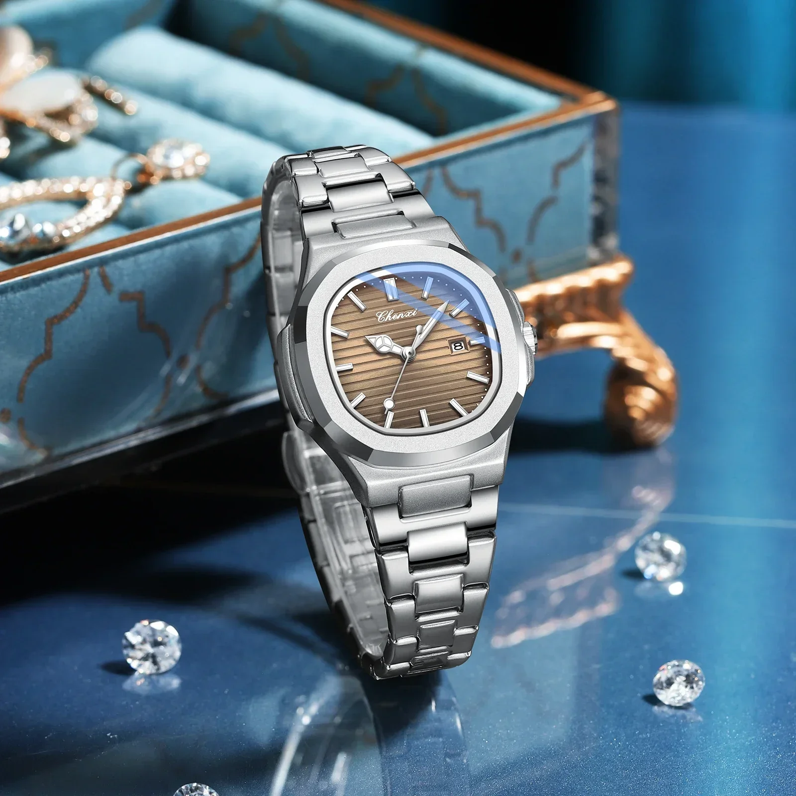 CHENXI 8222 New Ladies Watches Women Fashion Elegant Silver Stainless Steel Party Quartz Wristwatch Watch Gift Relogio Feminino 4