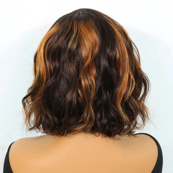 Highlight Wig Human Hair Body Wave Bob Wig Brown Honey Blonde P3/33 Color Brazilian Hair Pre Plucked T Part Lace Wigs For Women - Image 5