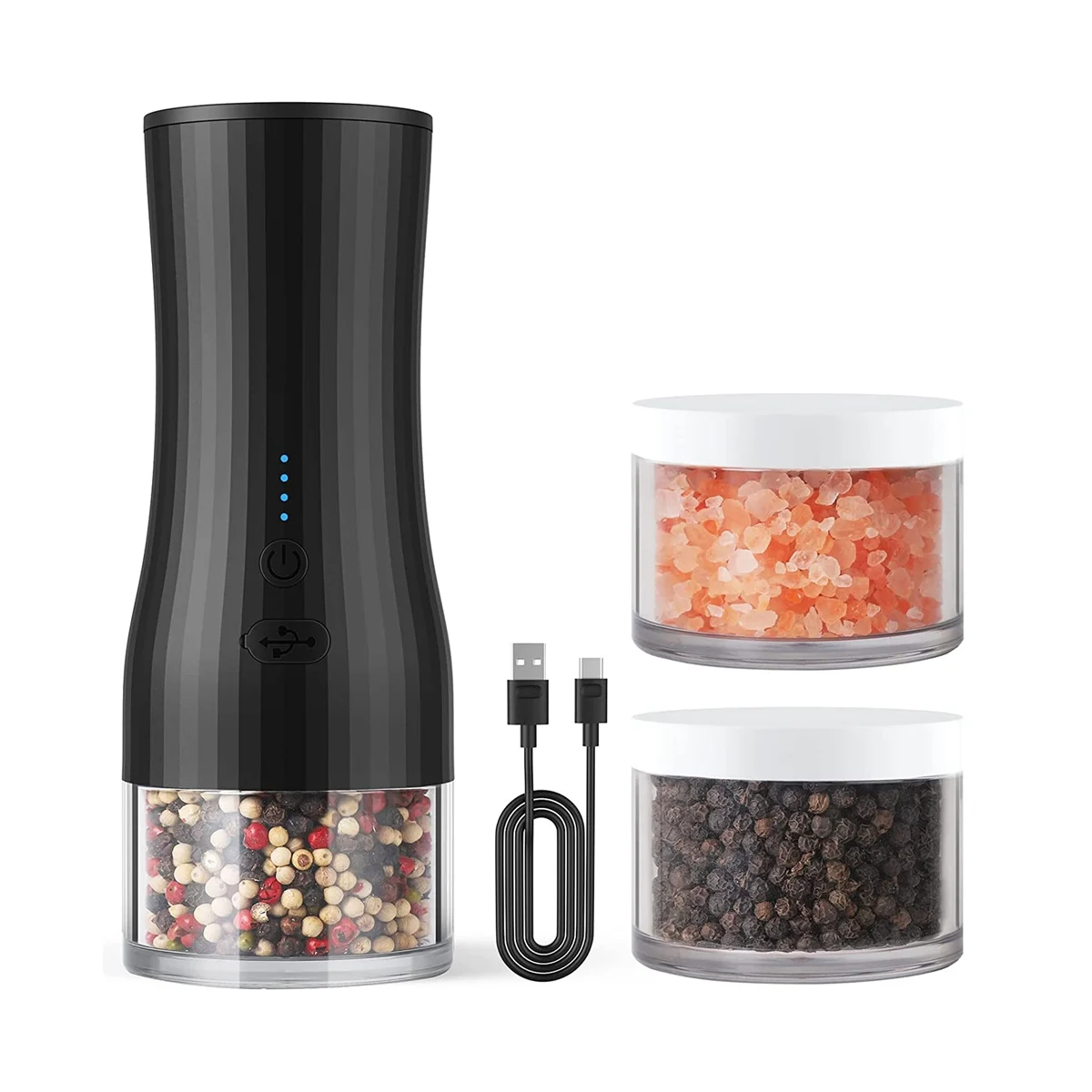 

Electric Salt and Pepper Mill with 2 Glasses, 120 Ml Capacity, USB Rechargeable Salt Mill, Adjustable Coarse,Pepper Mill